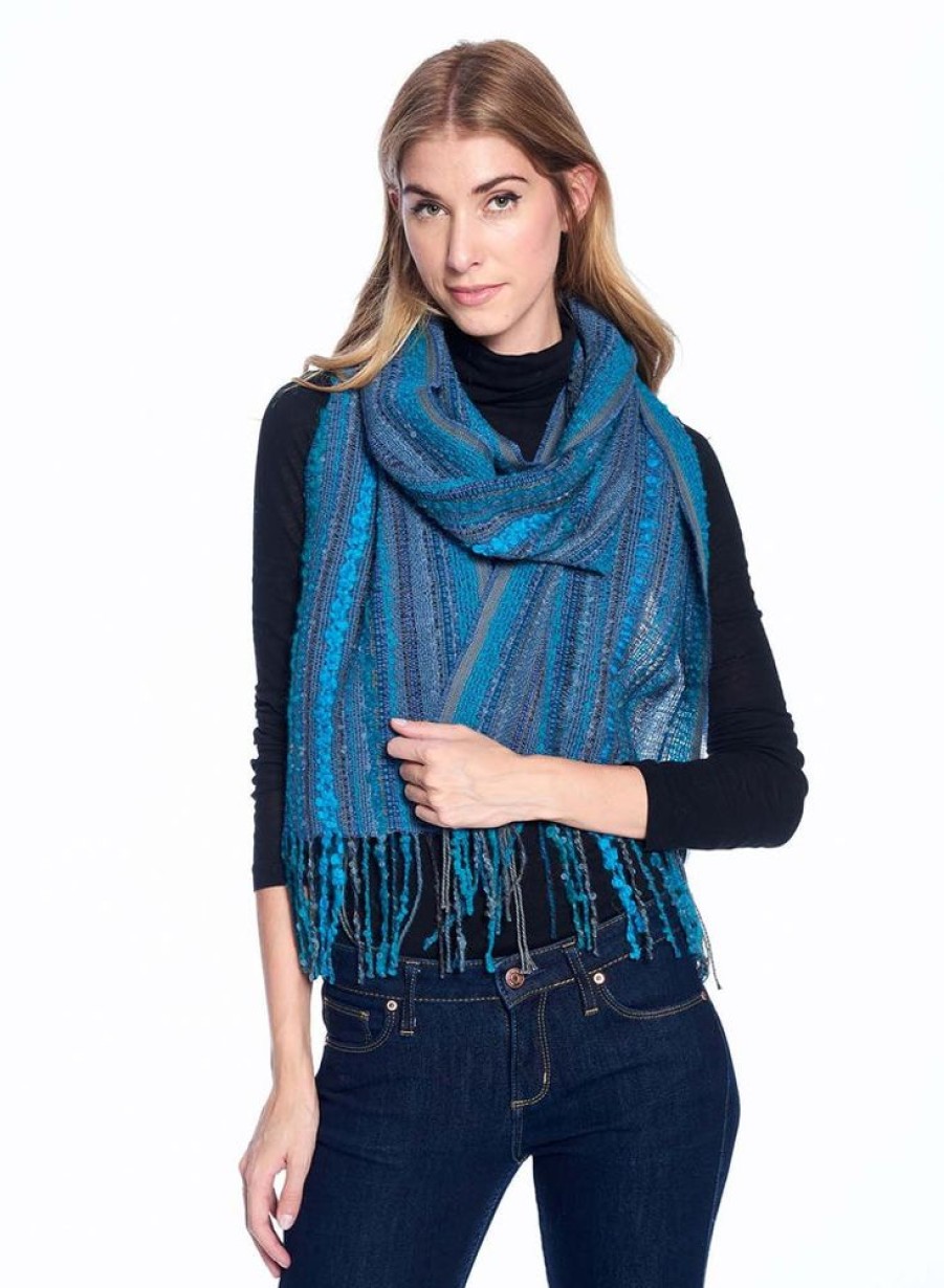 Scarves & Wraps Shupaca Boucle | Alpaca Fringe Scarf - Boucle - Capri Blue